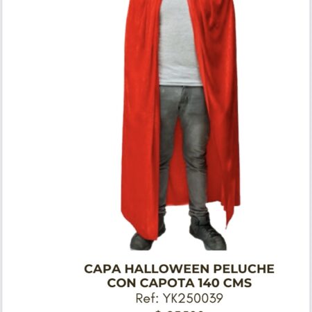 Capa Halloween Roja Peluche con Capota 1.40cm
