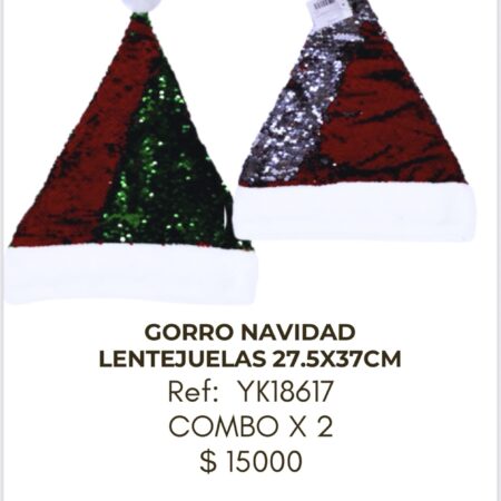 Gorro Navidad Lentejuelas 27.5x37cm x 2 unidades