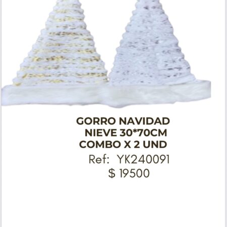 Gorro Navidad Nieve 30x70cm combo x 2 unidades