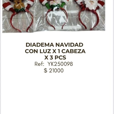 Diadema Navidad con Luz x 1 Cabeza x 3 unidades