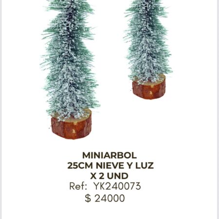 Mini Árbol 25cm Nieve y Luz x 2 unidades