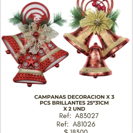 Campanas Decoración x 3 piezas brillantes 25 x 31 cm x 2 unidades