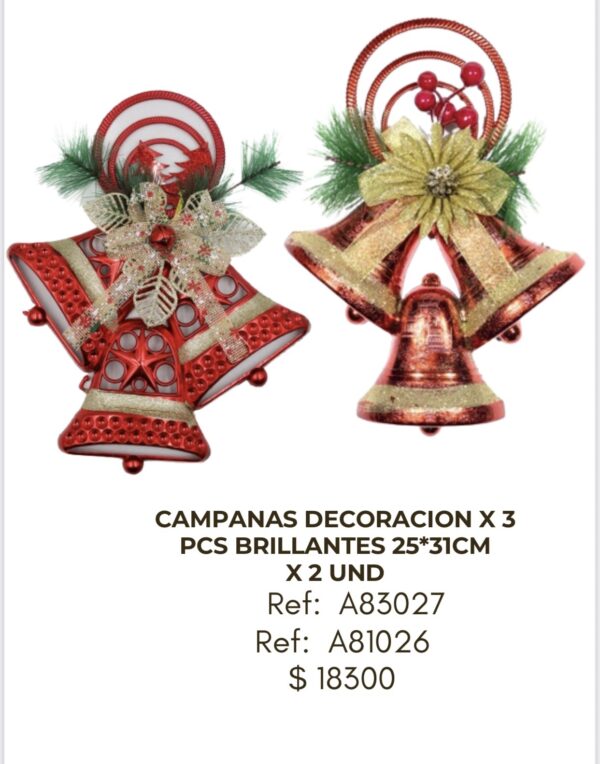 screenshot-9 Campanas Decoración x 3 piezas brillantes 25 x 31 cm x 2 unidades