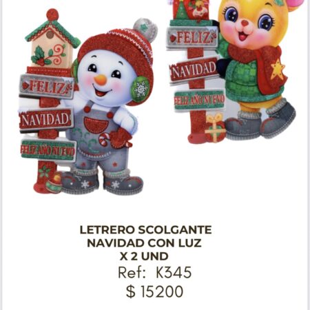 Letrero Scolgante Navidad con Luz x 2 unidades